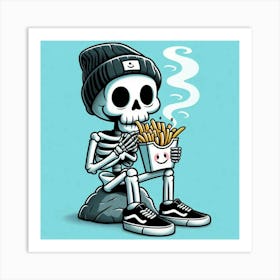 Skeleton Eating French Fries Art Print