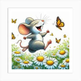 Mouse In Daisies Art Print