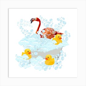 Flamingo in the tub 1 Art Print