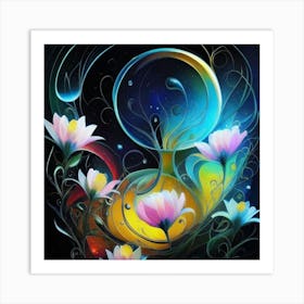 Abstract oil painting: Water flowers in a night garden 18 Art Print