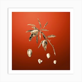 Gold Botanical Almond on Tomato Red n.4438 Art Print