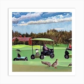 Golf Carts And Ducks Art Print