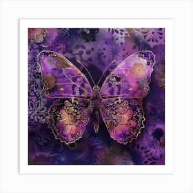 Purple Butterfly On A Purple Background Art Print