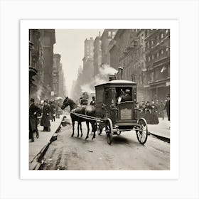 Horse Drawn Carriage In New York City Art Print