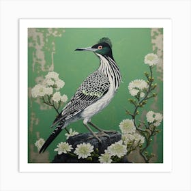 Ohara Koson Inspired Bird Painting Roadrunner 2 Square Art Print