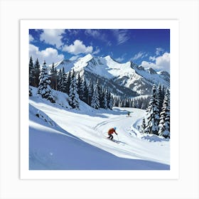 Skiers In The Mountains Art Print