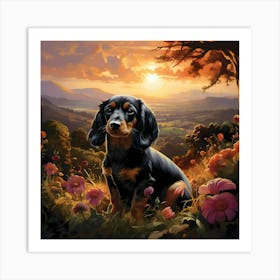 Dachshund At Dusk Art Print