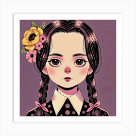 Girl With Flowers In Her Hair wedenesday adams Art Print