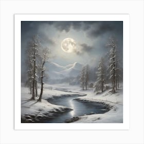 Full Moon In The Snow 1 Art Print