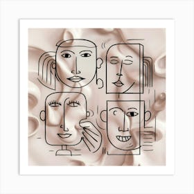 Abstract Faces Art, men and women 2 Art Print