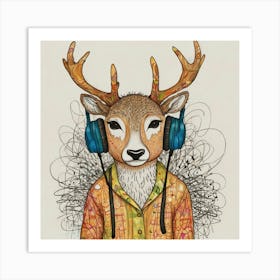 Deer With Headphones 1 Art Print