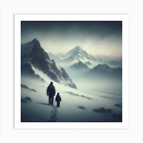 Man And A Child In The Snow Art Print