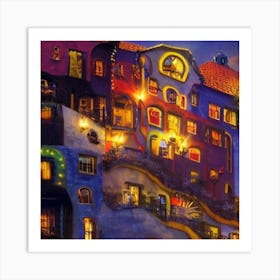 Colorful Houses At Night Art Print