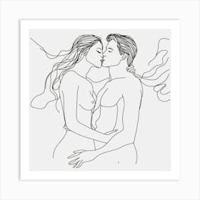 Naked Love Kissing Couple drawing Art Print