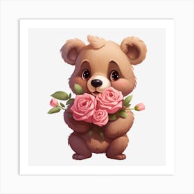 Teddy Bear With Roses 4 Art Print