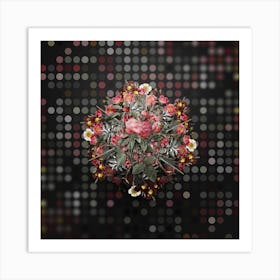 Vintage Cabbage Rose Flower Wreath on Dot Bokeh Pattern 1 Art Print