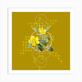 Vintage Golden Guinea Vine Botanical with Geometric Line Motif and Dot Pattern n.0057 Art Print