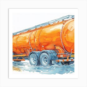 Orange Tanker Truck Art Print