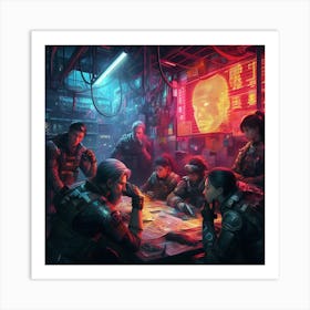 Group Of People Sitting Around A Table Art Print