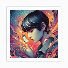 Girl With A Butterfly Art Print