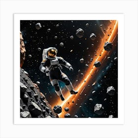 Through Asteroid Belts and Star Fields: The Astronaut’s Path Art Print