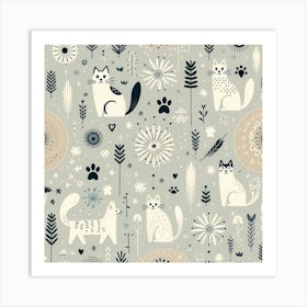 Scandinavian style,Pattern with cats Art Print