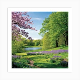 Captivating Composition Of Natures Lush Green Canvas Where An Array Of Spring Blooms From Delicate (1) Art Print