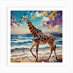 Giraffe On The Beach 1 Art Print