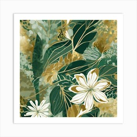 Green And Gold Floral Pattern Art Print