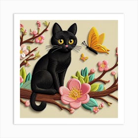 Black Cat With Butterfly Art Print