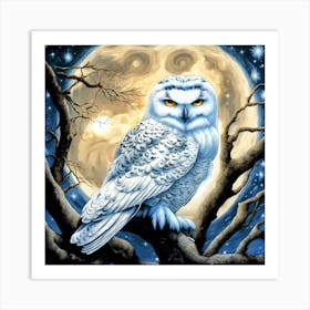 Snowy Owl In The Moonlight Art Print