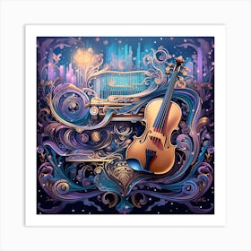 Violin On The Night Sky Art Print