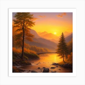 Sunset Over The River Art Print