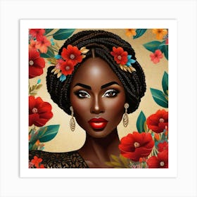 Black Woman With Flowers 2 Art Print