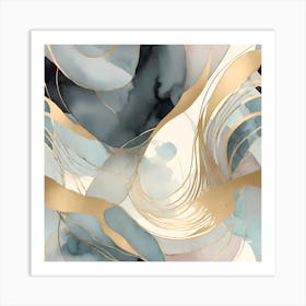 Abstract Aquarell Painting Gold Black And Silver Art Print