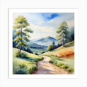 Watercolor Of A Country Road Art Print