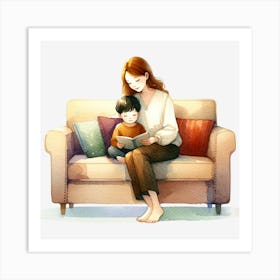 Mother And Child Reading Art Print