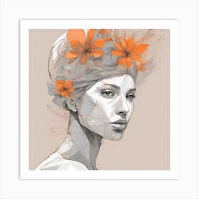 Girl With Flowers In Her Hair Art Print