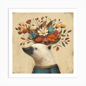 Polar Bear With Flowers Art Print