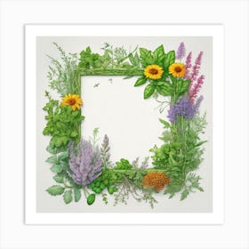 Frame With Flowers And Herbs 2 Art Print