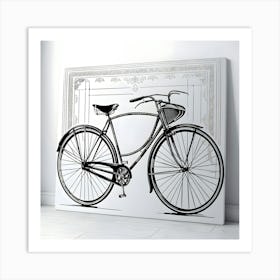 A Breathtakingly Detailed, High Contrast, Black And White Stencil Illustration Of A Vintage Bicycle, Meticulously Rendered In Crisp, Intricate Lines And Delicate Textures, With Bold, Geometric Patterns And Ornate Details Art Print