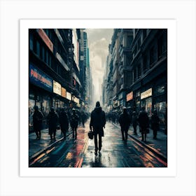 Man Walking Down A City Street Art Print