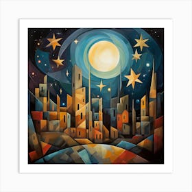 Night Time Cubism Art Print