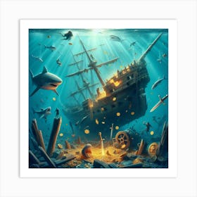 Pirate Ship In The Ocean Art Print