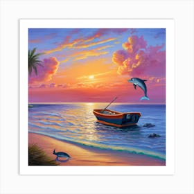 Dolphins On The Beach Art Print