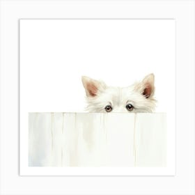 White Dog Peeking Over The Fence 1 Art Print