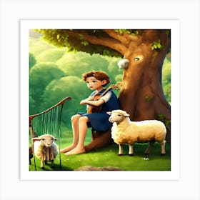 Shepherd And The Sheep 1 Art Print