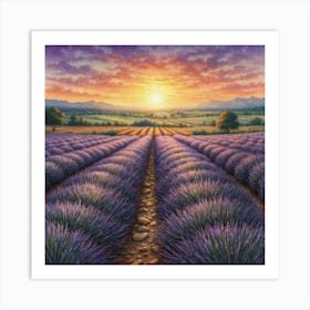 Sunset Over Lavender Fields Art Print