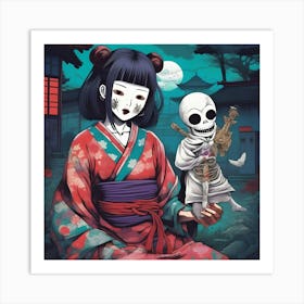 Japanese Skeleton Girl Art Print