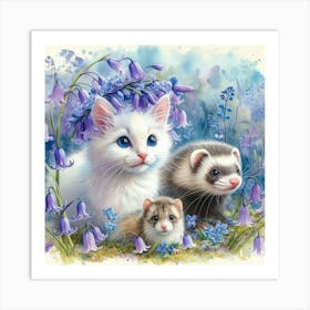 Ferrets In Bluebells Art Print